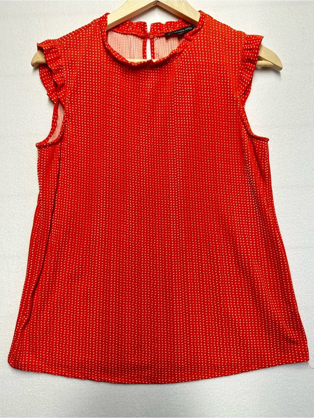 Adrianna Papell Dark Orange Dotted Ruffle Blouse Women’s Small Dressy Top